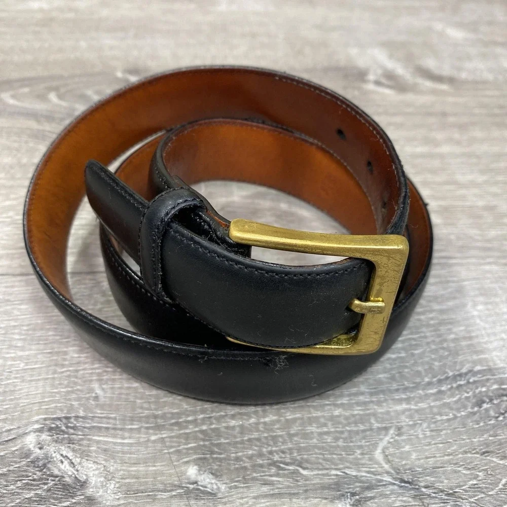 Trafalgar‎ Belt Mens 38 Black Leather Brass Buckle Hand Polished Dress Classic